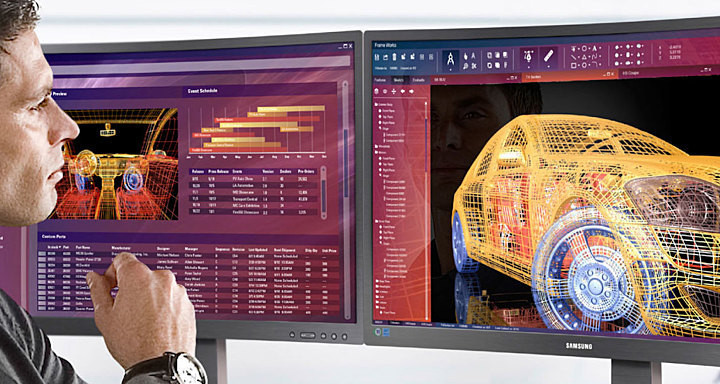 The use of a dual monitor configuration can improve employee productivity and health.