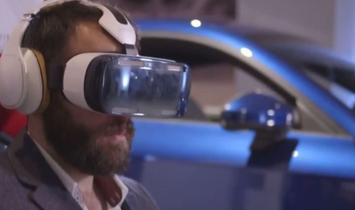 A customer visits the Audio showroom to experience a fully immersive virtual reality test drive and 360° tours of the new third generation Audi TT using the Samsung Gear VR.